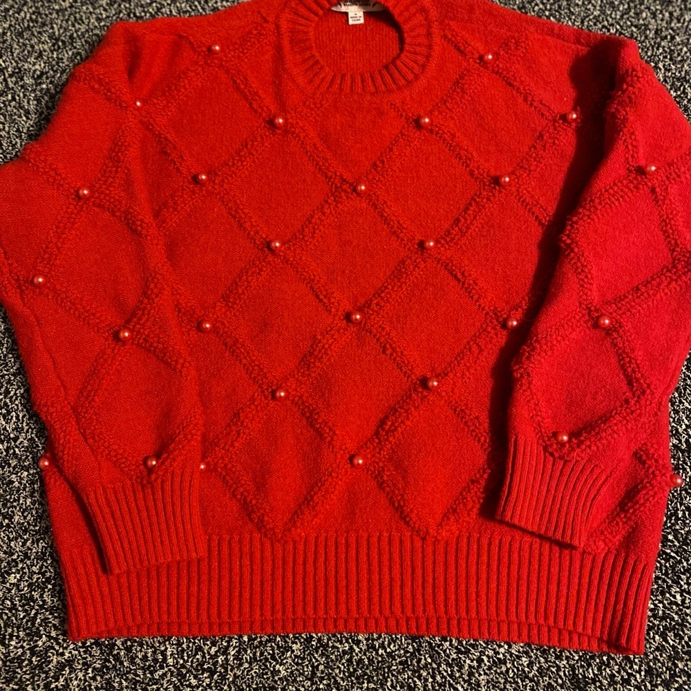 Elegant Red Diamond Knit Women's Sweater